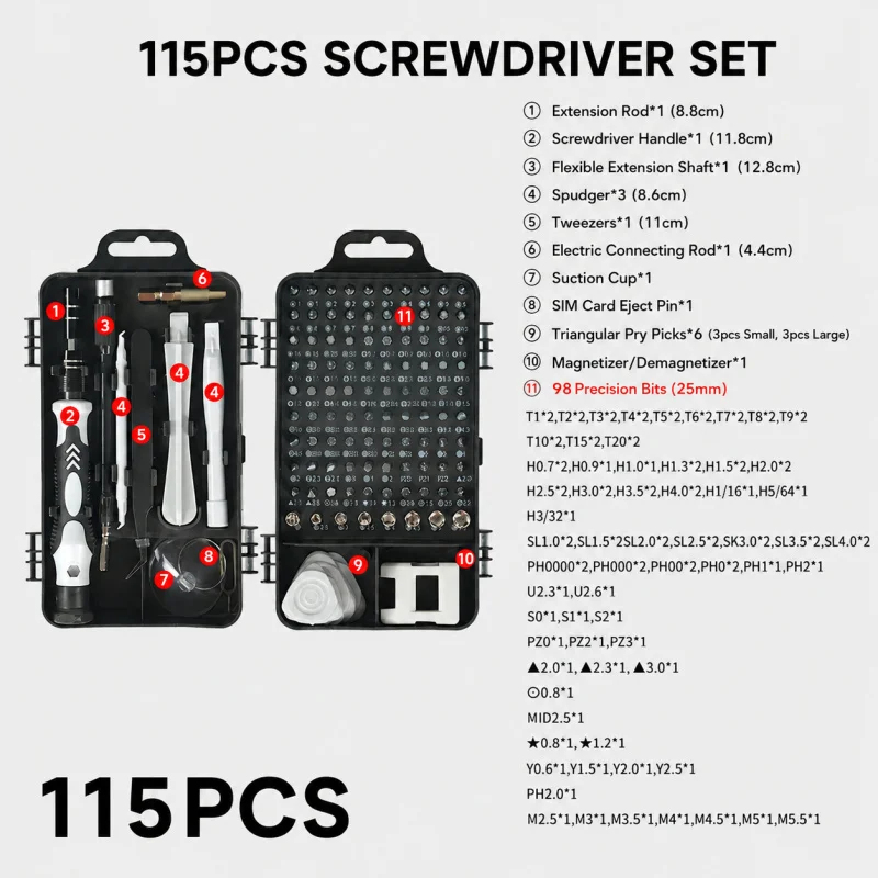 Portable 115in1 Magnetic Screw - đánh giá và giá Micro Screwdriver Kit